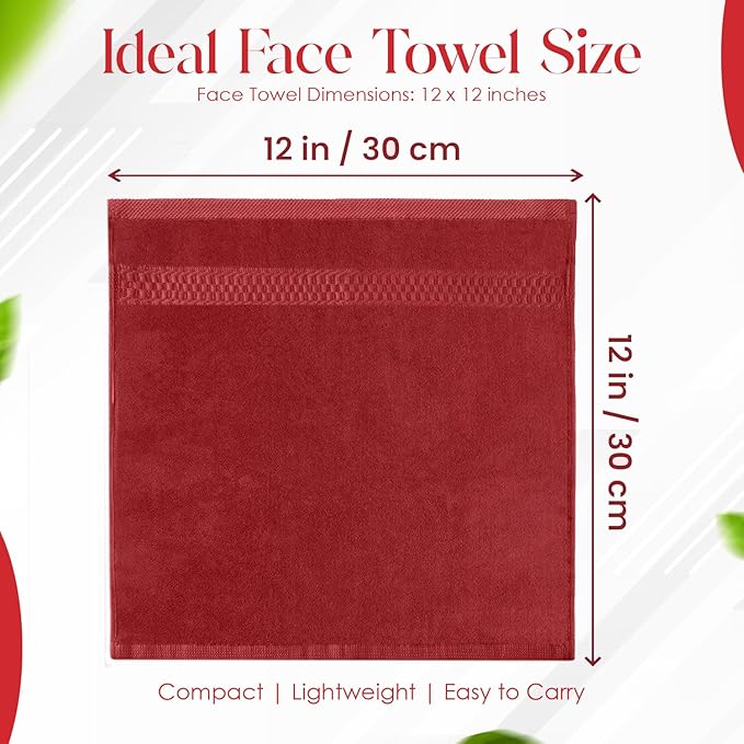 RIVERSIDE 12 Pack Premium 100% Cotton Face Washcloths, 550 GSM, 12 x 12 Inches, Soft, Absorbent Towels for Body & Shower, Bathroom Wash Clothes, Durable Face Towels Set for Spa, Gym, Red