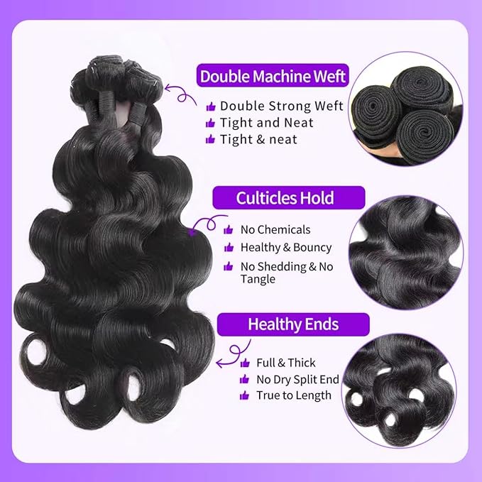 Body Wave Bundles with Closure Human Hair 16 18 20 22 + 14 Inch Brazilian Human Hair 4 Bundles with 4x4 HD Lace Closure Part 12A Grade 100% Unprocessed Virgin Hair
