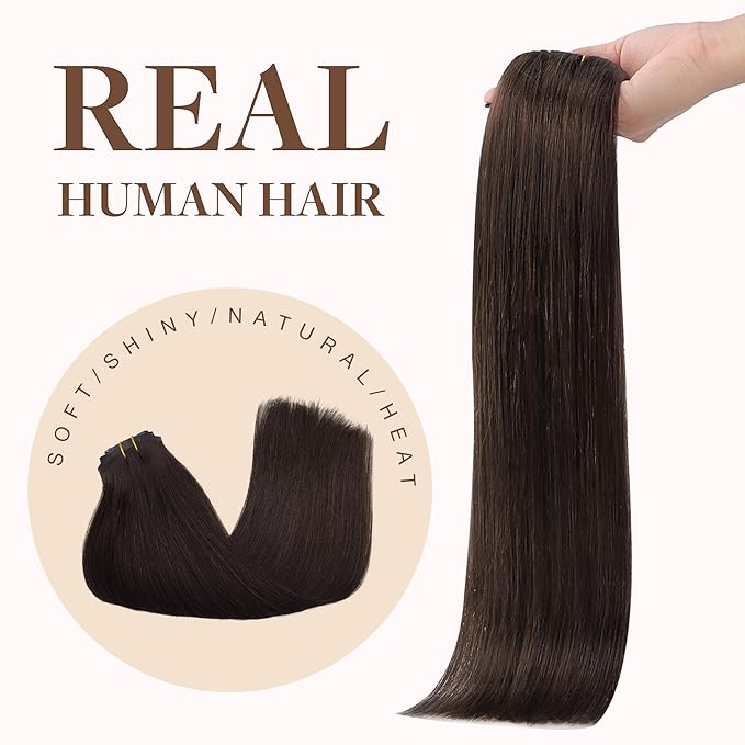 GOO GOO Clip in Hair Extensions Real Human Hair, Remy Human Hair Extensions Clip ins for Women, Natural Human Hair, 20inch 150g 7Pcs, 2A Light Brown