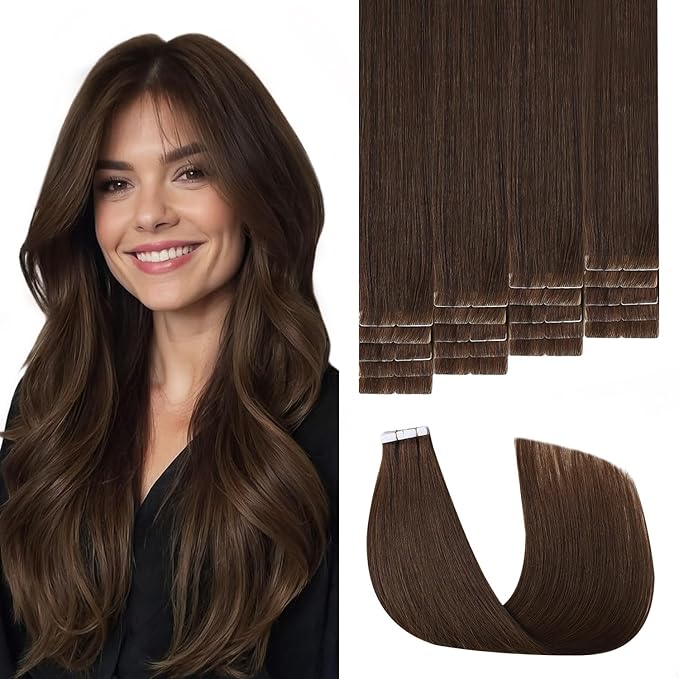 Invisible Tape in Hair Extensions Real Human Hair 3rd-Generation Pro3.0#4 Chocolate Brown 20pcs 30g 14inch Seamless Injected Hand-Tied Invisi Edge Tape ins Extensions（#4a-14inch）