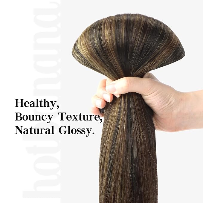 HOTBANANA Human Hair Clip in Hair Extensions, Balayage Natural Black to Chestnut Brown 75g Clip in Hair Extensions Real Human Hair Straight Remy Hair Clip Ins Dark Roots Ombre 12 Inch 7pcs