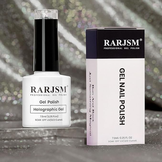 RARJSM Holographic Gel Nail Polish Grey Gorgeous Glossy Soak off Nail Gel with Glitter Mermaid Unicorn Effect Curing Required for Nail Art Design Manicure Salon DIY at Home