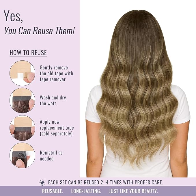 Fshine Tape ins Human Hair Balayage Tape in Hair Extensions 18 Inch Brunette to Medium Brown and Caramel Blonde Ombre Extensions Adhensive 20 pcs 50 g,Great for Professionals & Office Women