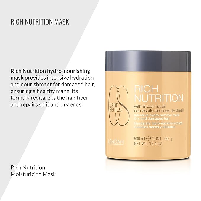 Lendan - Hydrating Hair Mask - Rich Nutrition - 500 ml - for Dry and Damaged Hair - with Brazil Nut Oil - Intensely Nourishes and Hydrates Hair - Repairs Split and Dry Ends