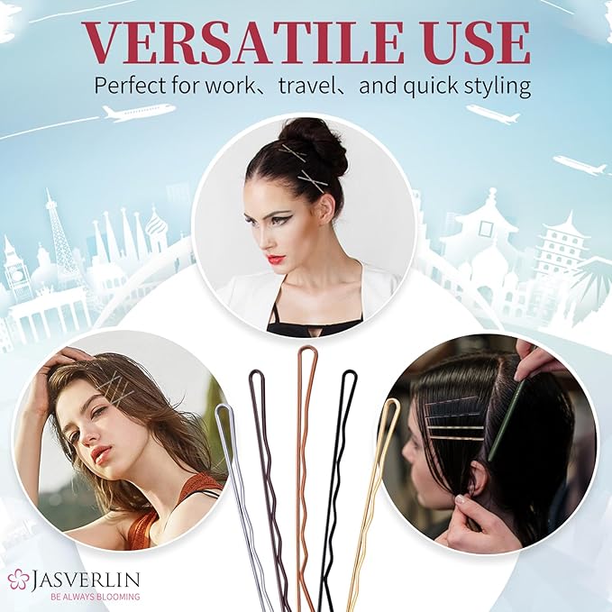 2" 250 Pcs Bobby Pins Black Brown Blonde Silver Kit Set, Hair Pins for Buns Decorative Bulk Curved Secure Hold Updo Hair Styling Accessories Women Girls (5cm)