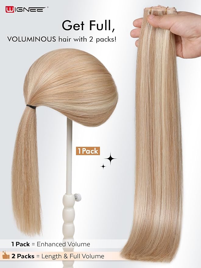 WIGNEE Butterfly Human Hair Extensions Strawberry Highlight Blonde Hair Extensions Real Human Hair 18 Inch Genius Double Weft Human Hair Extensions Glueless and Seamless for Thin hair(18/60A)