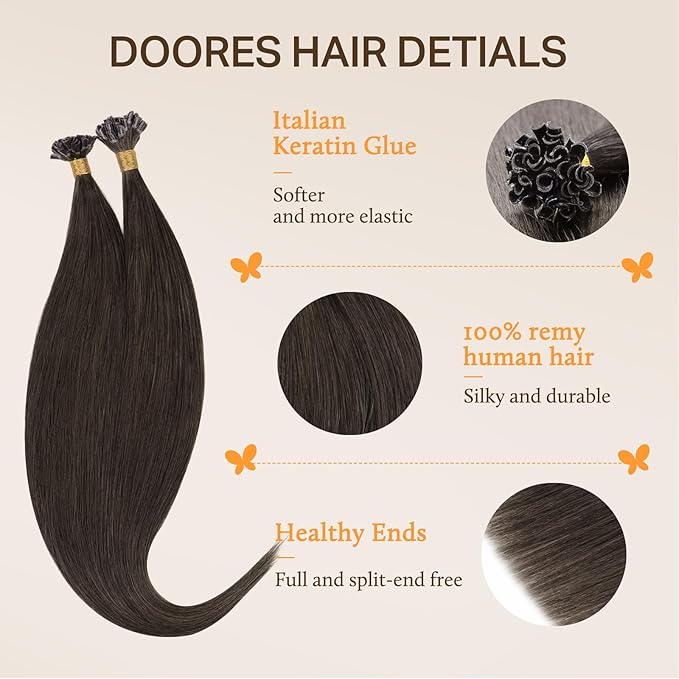 Doores Keratin Tip Extensions, Mocha Brown 18 Inch 50g/50s, Long Straight Human Hair Extensions, Utip Hair Extensions Human Hair
