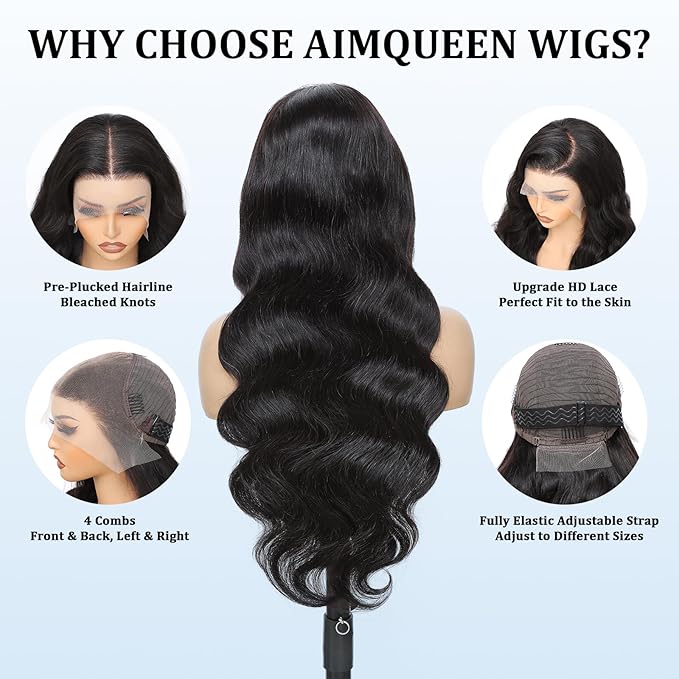 13x6 Lace Front Wigs Human Hair 200 Density Body Wave Lace Front Wigs Human Hair Pre Plucked 12A Glueless Wigs for Women HD Lace Frontal Wigs Natural Color 36 Inch