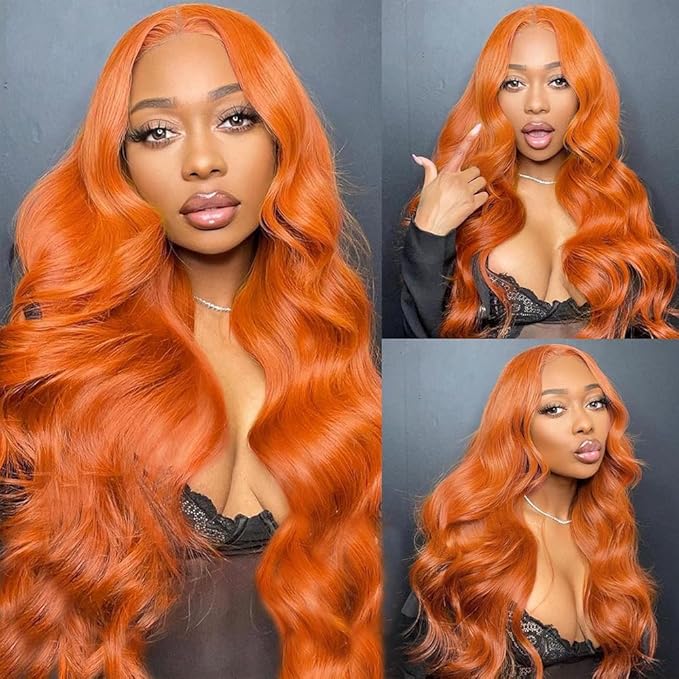 32 Inch Ginger Wig Human Hair Body Wave Ginger Orange 13X6 Lace Front Wigs Human Hair Pre Plucked 180 Density 350# Colored Glueless 13X6 HD Lace Frontal Wig Human Hair for Women