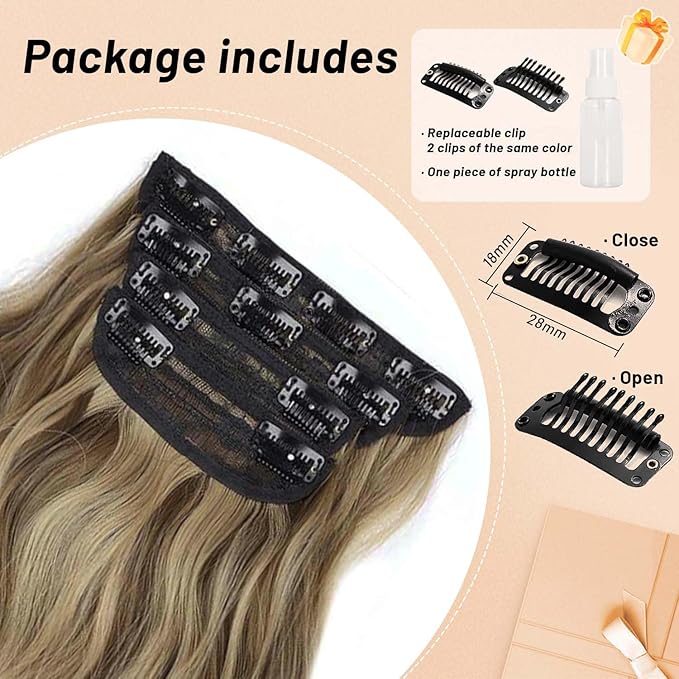 20 Inch Long Wavy Hair Extensions Honey Blonde Mixed Light Brown 4PCS Synthetic Long Clip in Hair Extensions for Women Full Head Not Tangled Natural Soft Thick Hair (20INCH, 22H10)