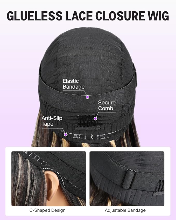 Balayage Wig Human Hair Glueless Straight Wig Human Hair 6x5 Lace Front Wig 220% Density Highlight Straight Closure Wig FB27# Bleached Tiny Knots 26 Inch