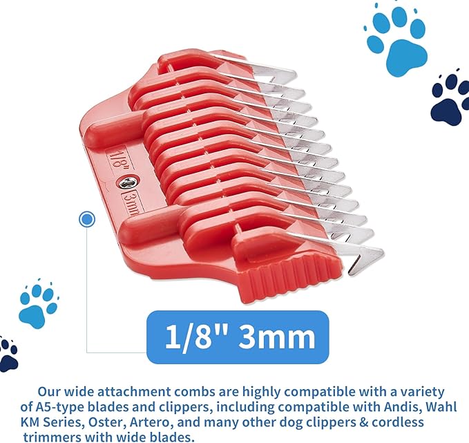3MM 1/8Inch Pet Grooming Clipper Attachment Guard Comb, for Wide A5 Blades, Compatible with Andis, Conair, Wahl, Laube, Thrive, Bucchelli, or other A5 Series, Only Fit for 10W/15W/30W Wide Blade