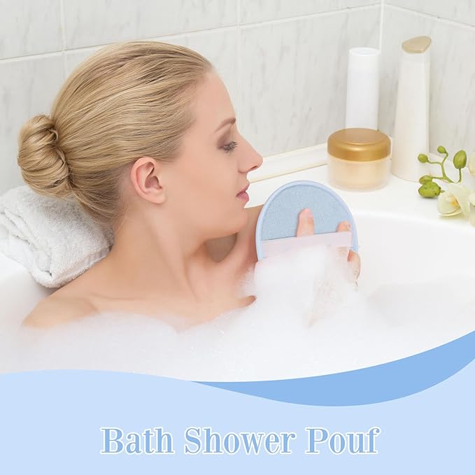Boao 3 Pcs Bath Shower Pouf Sponge Mesh Pouf Shower Ball Exfoliating Body Sponge Pad Scrubber Glove with Flower Bath Ball (Blue)