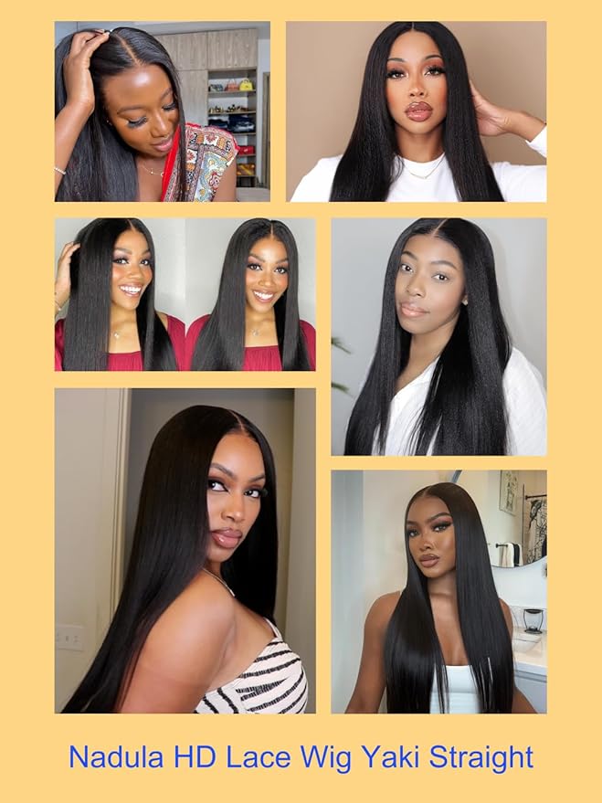 Nadula Yaki Straight Glueless 5x5 Thin HD BlendAway Lace Closure Bye Bye Knots Wigs Human Hair Pre Cut/Plucked/Bleached Match All Skin Tones Pre Everything Glueless Wigs 180% Density 18inch