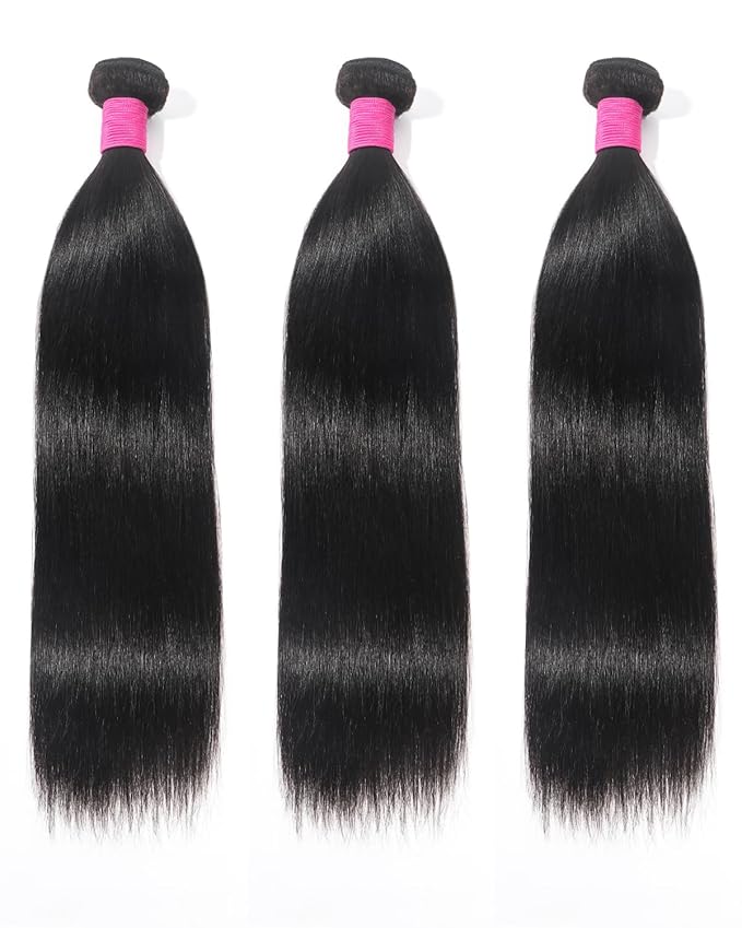 Arabella 3 Straight Human Hair Bundles 24 26 28 Inch Natural Black 100% Unprocessed Brazilian Virgin Hair 12A Weave Sew in Double Weft