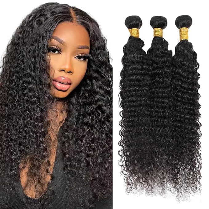 Deep Wave Human Hair Bundles Wet and Wavy Bundles Human Hair Deep Wave Bundle 16 18 20 inch Loose Wave Bundle Natural Black Color 150g