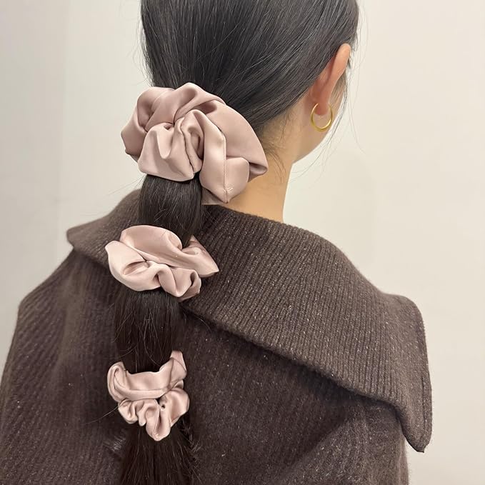 3 Pieces Satin Scrunchies Set for Hair No Crease Elastic Hair Ties for Women and Girls (Dusty Pink)