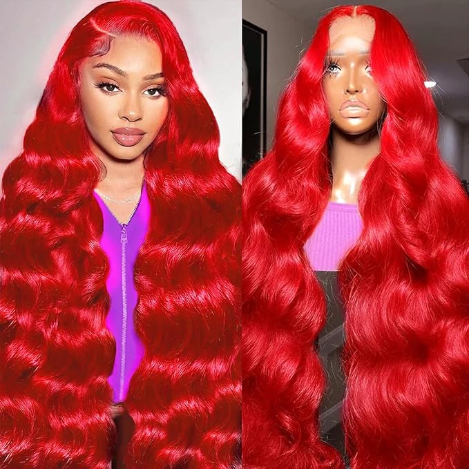 Red 13X6 Lace Front Wigs Human Hair 200 Density HD Transparent Body Wave Lace Front Wigs Human Hair Body Wave Wig Red HD Lace Frontal Colored Wig 13x6 for Black Women 26 Inch