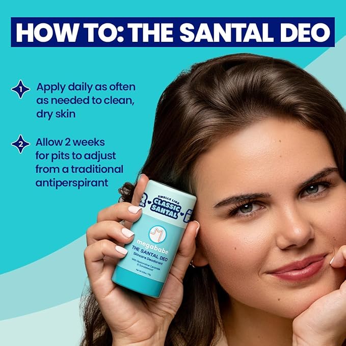 Megababe Skincare Deodorant - The Santal Deo with 72 hour Odor Protection | Holiday Gifts for Women | Restorative Ceramide & Sandalwood | Aluminum-Free, All Natural | 2.6 oz