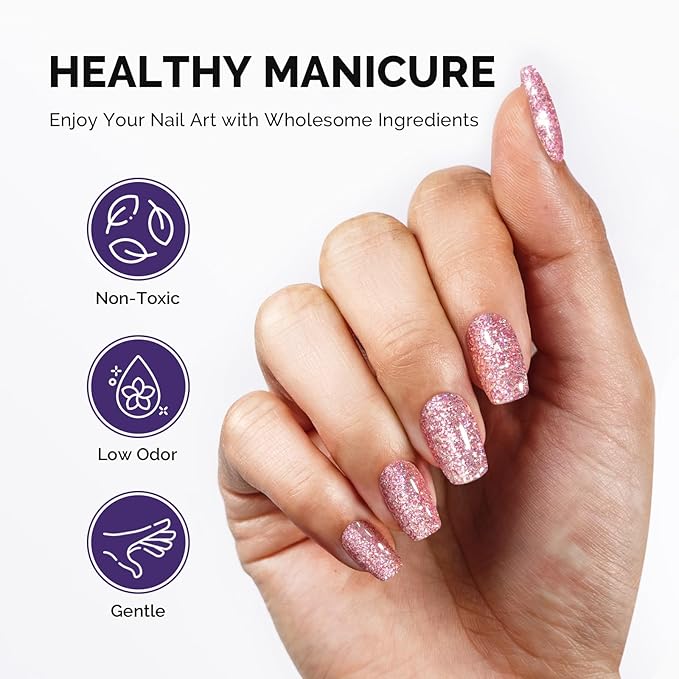 MelodySusie Galaliver Pink Glitter Gel Nail Polish, 15ML Sparkly Light Pink Shimmer Gel Polish Soak Off UV LED Cured Long Lasting Gift for Women DIY Nail Design Nail Art Manicure X12