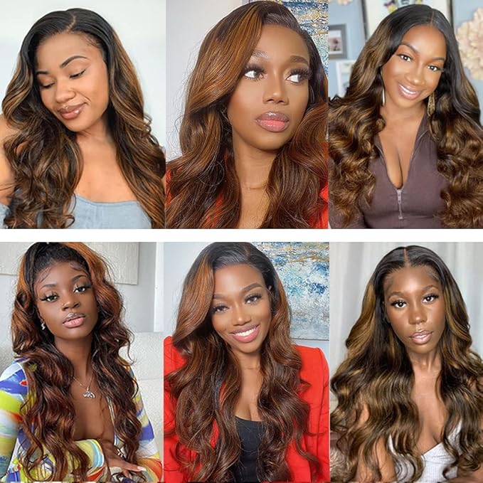 30 32 34 Inch P4/30 Human Hair Bundles Brown Body Wave Bundles Highlight Body Wave Human Hair Bundles Brazilian Virgin Hair 3 Bundles Two Tone Color #30 Body Wave Bundles Hair Extensions