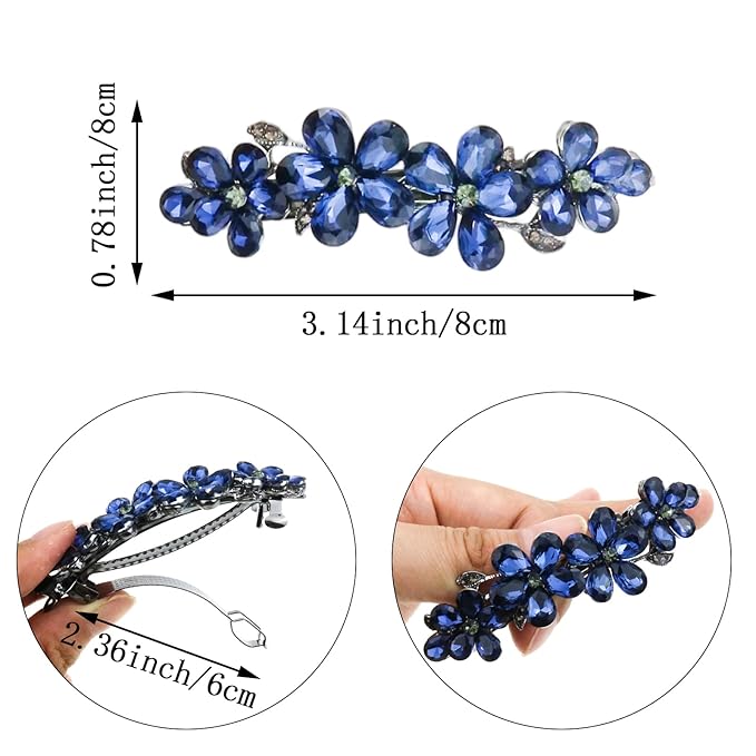 2PCS Exquisite Sparkling Rhinestone 4 Flower Hair Clips, Non-Slip Alloy Hair Accessories for Women & Girls, Ideal for Party, Wedding & Daily Wear (Dark Blue)