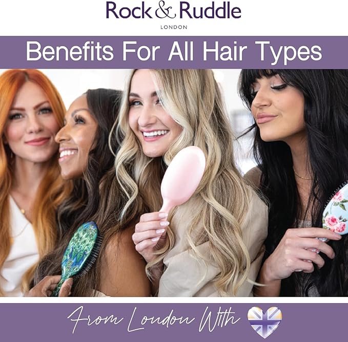Rock & Ruddle Natural Mixed Boar Bristle Hair Brush for Women and Kids (Large, 21cm) - Perfect for Wet or Dry Hair, Detangling Smoothing Blowdrying - Designed & Made in UK - Pretty Blue