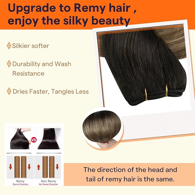 Full Shine Sew In Hair Extensions Real Human Hair Balayage Hair Extensions Weft Human Hair For Women Sew In Extensions Soft Hair Weft 18 Inch 105G