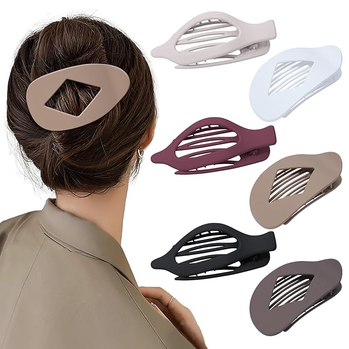 6 PCS French Flat Hair Clips for Women 2 Styles Large Matte Flat Claw Clips Strong Hold No-Slip French Hair Barrettes for Thick Thin Hair(Red + Brown)