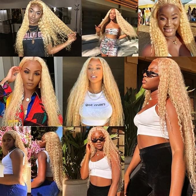 24 24 24 inch WuvuSnm P27/613 Human Hair Bundles 613 Deep Wave Bundles Blonde Human Hair Bundle Same Length 300g