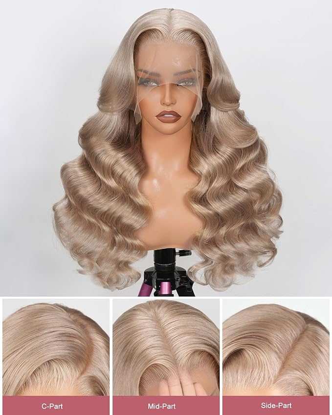 Alididi Ash Blonde Wig Human Hair 180% Density Milk Tea 13x6 Body Wave Hd Platinum Grey Balayage Lace Front Wig More Full And Thicker Pre Plucked Pre Cut Natural Hairline With Baby Hair 26 inch