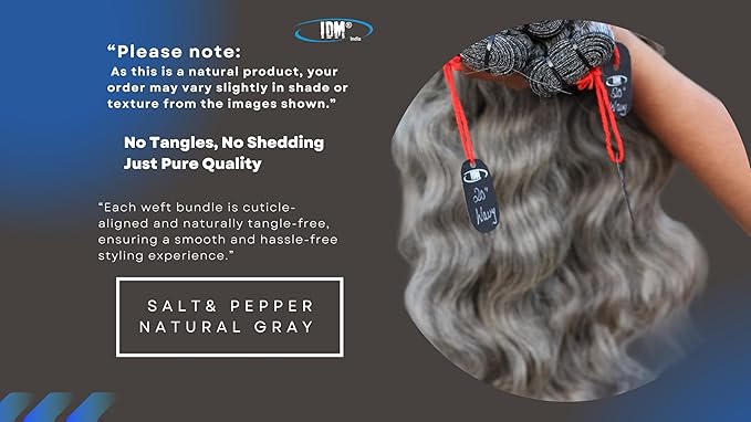 20” Wavy Salt & Pepper/Natural Gray 3 bundles. Its 100% Natural Indian Virgin Raw Hair Extensions .Natural color unprocessed and not treated with any kind of chemicals