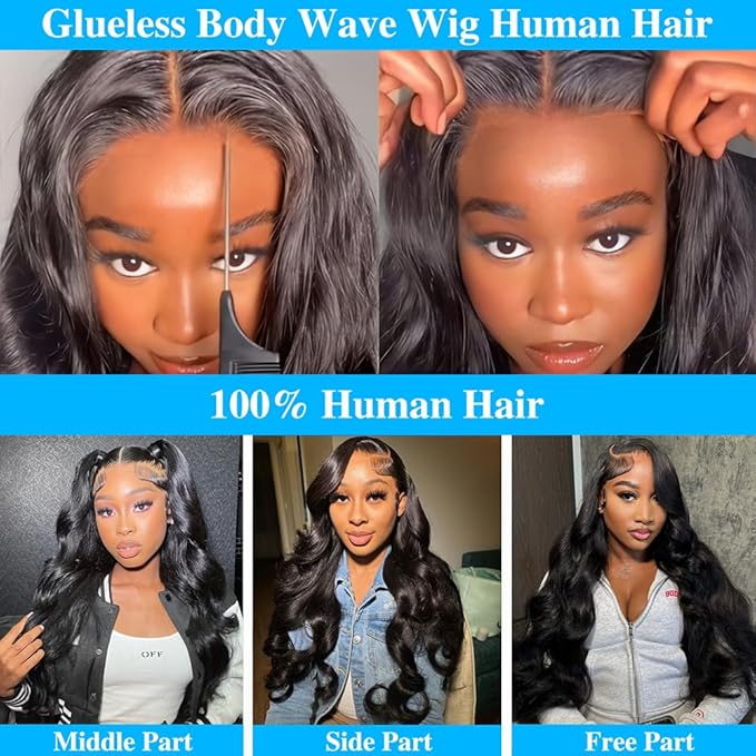 Wear and Go Glueless Wigs Human Hair Pre Plucked Pre Cut 7x5 HD Lace Body Wave Lace Front Wigs Human Hair 180% Density Put on and Go Glueless Wig Human Hair for Black Women 20 Inch