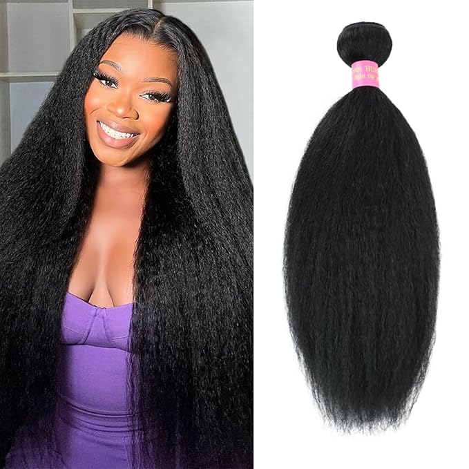 18 Inch Kinky Straight Bundles 1 Bundles Yaki Straight Human Hair Bundles 100% Unprocessed Brazilian Virgin Hair Weave Kinkystraight Human Hair Bundles Natural Black Color