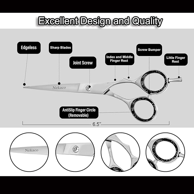 Professional 6.5 Inch Silver Stainless Steel Hair Cutting Scissors, Hair Shears for Barber Salon & Home