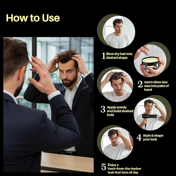 Flossy Hair Wax for Men, Water-Based Hair Wax Stick, Remoldable Hair Pomade for Styling and Adding Volume, Frizz Stick Gel Alternative, Alcohol-Free Hair Care Products Made in Italy, 100 ml