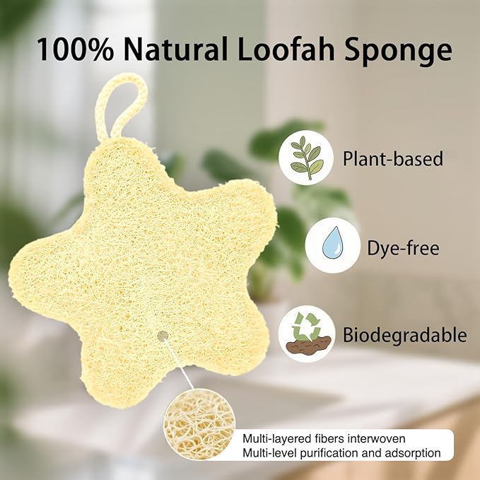 Natural Loofah Body Scrubber, Plant-Based Exfoliator for Men Women & Kids, Gentle Skin Cleansing Sponge (LF_Fish)