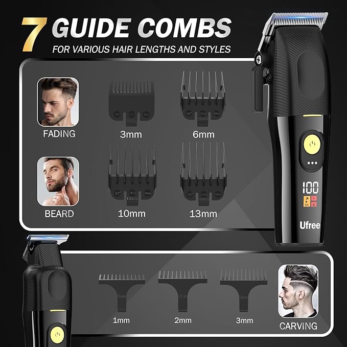 Ufree Hair Clippers for Men Professional, Cordless Barber Clippers and Trimmers Set, Hair Cutting Kit with Storage Stand, Electric Shaver, Gifts for Men