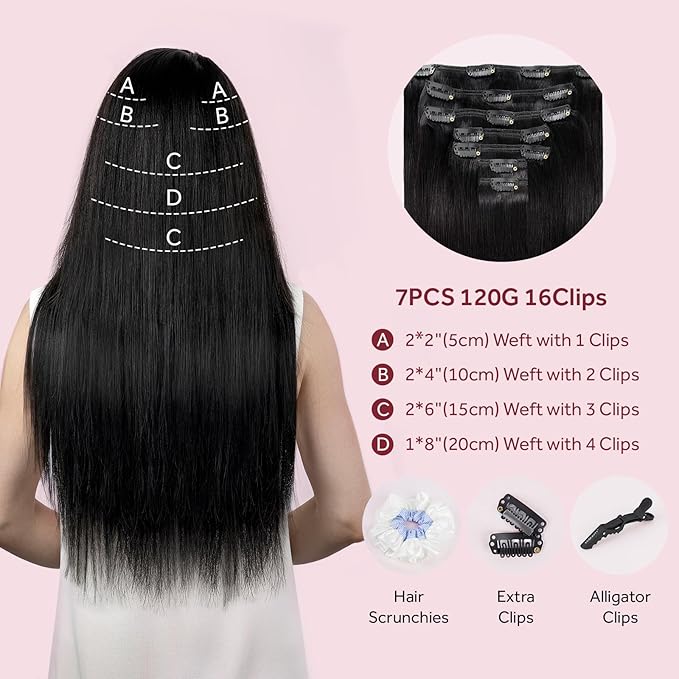 Clip in Hair Extensions Real Human Hair, Remy Hair Clip in Extensions Human Hair, Natural Black 100% Human Hair Extensions for Women #1B 18Inch 120G 7PCS