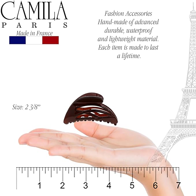 Camila Paris CP3437 French Hair Clip for Women, Small Dolphin Brown, Girls Hair Claw Clips Jaw Fashion Durable and Styling Hair Accessories for Women, Strong Hold No Slip Grip Made in France