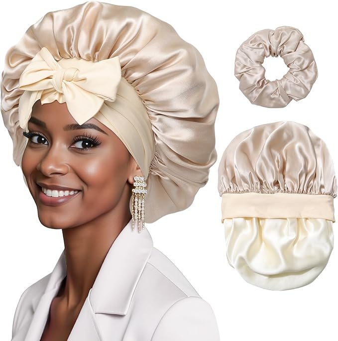 Mulberry Silk Bonnet Sleeping Women Curly Hair Bonnets Tie Band Double Layer Reversible Sleep Bonnet Silk Hair Wrap Sleep Cap