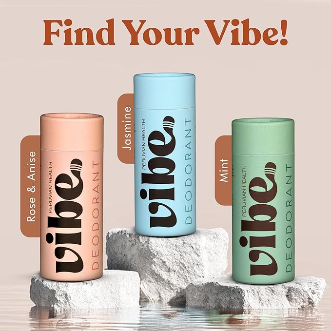 Vibe Aluminum Free Natural Deodorant for Women and Men - Long Lasting Odor Control with Organic Coconut Oil and Beeswax for Sensitive Skin, No Baking Soda or Parabens, Plastic Free (Rose)