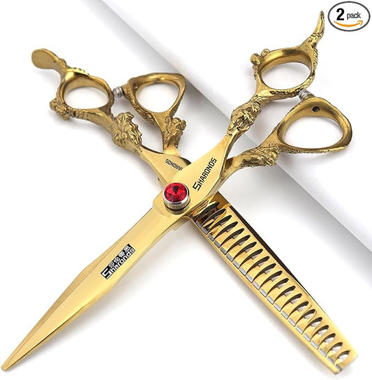Hair Scissors 6/7/8/9-inch 440C High Hardness For Hairdressers Haircuts Cuttinging Scissors Professional Haircut (7 inch-2pc-A)