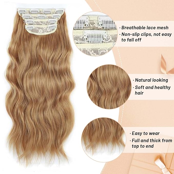 Clip in Hair Extensions for Women 20 Inch Copper Red Hair Extension Long Wavy Hair Extension Thick Hairpieces Long Clip in Hair Extensions(20INCH, 30/44B)