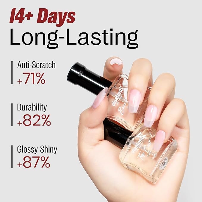 Nail Base Top Coat Nail Polish Quick Dry 15ml, Clear Top Coat Nail Polish Non Gel High Shine Air Dry Fast Regular Salon Quality Nail Art for Ladies
