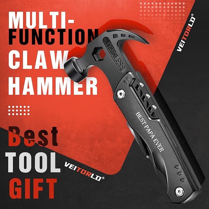 VEITORLD Gifts for Papa, Unique Birthday Gift Ideas for Papa Men Dad from Wife Daughter Son, All in One Survival Tools Hammer Multitool, Cool Gadgets Presents, Camping Accessories