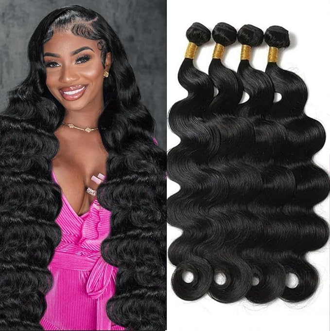 12A Human Hair Bundles 14 16 18 20 Inch Body Wave Bundles Human Hair 100% Unprocessed Brazilian Virgin Hair Body Wave 4 bundles Deals Human Hair Extensions Quick Weave for Women Natural Black