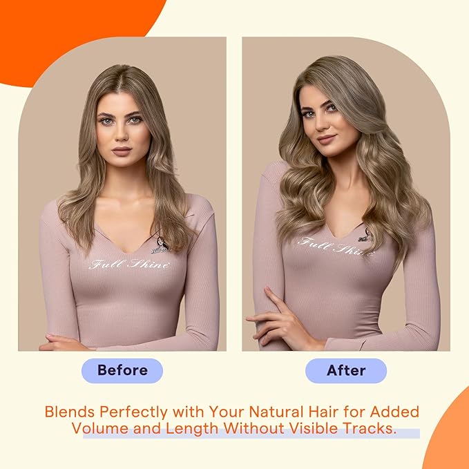 Full Shine Tape in Hair Extensions 50grams Seamless Tape in Extensions Balayage Color 7 Fading to 1000 Blonde and 7 Brown Remy Natural Human Hair Extensions 20 Inch 20PCS for Party