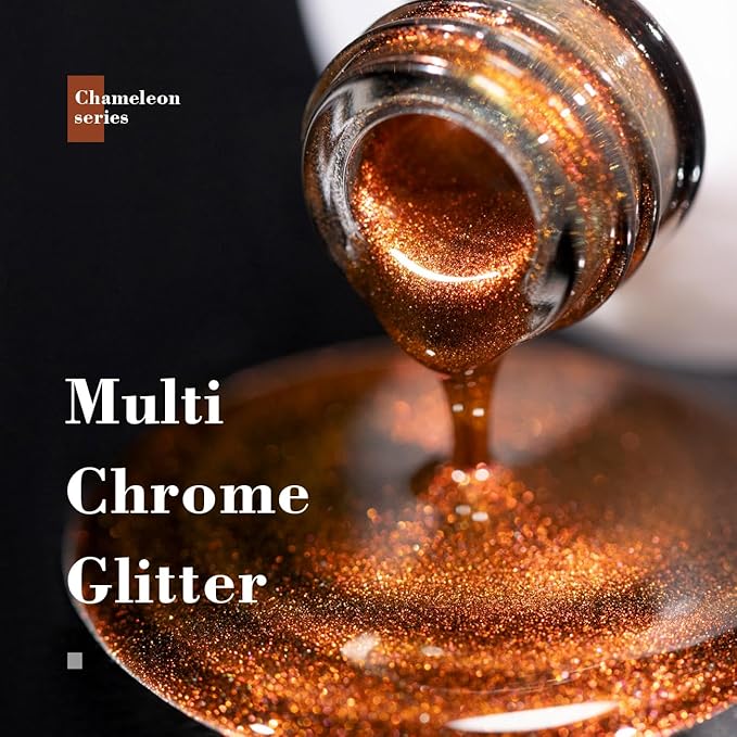 RARJSM Chameleon Nail Polish Gel Orange to Green Color Change Glitter GelPolish 15ML Multichrome Holographic Sparkle Shimmer Nail Gel Varnish Soak Off Curing Requires DIY at Home Salon