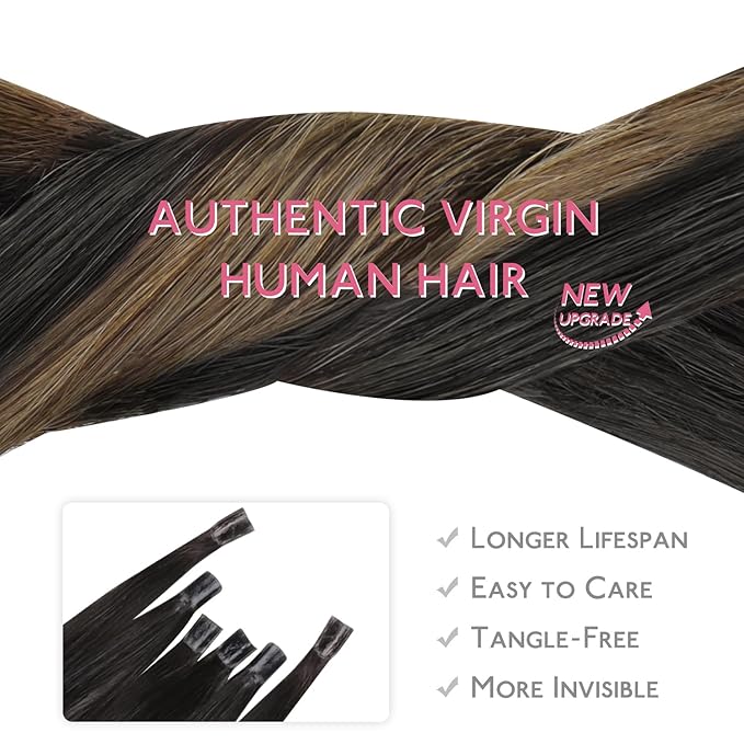 WENNALIFE K Tip Hair Extensions Real Human Hair, 50g 50s 20 Inch Balayage Dark Brown Mixed Chestnut Brown Remy Hair U Tip Invisible Straight Keratin Bond Hot Fusion Hair